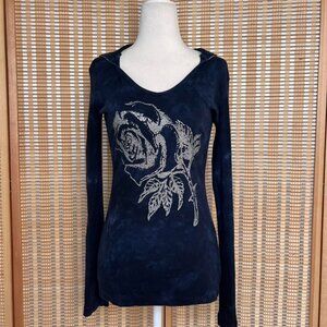 Vintage Y2K Sledge USA navy blue tie dye hooded ribbed long sleeve